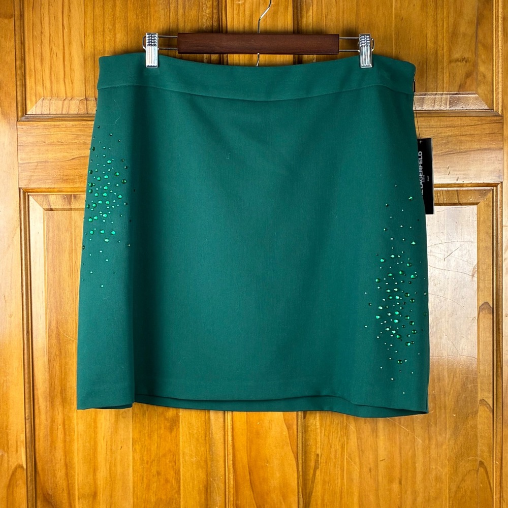 Karl Lagerfeld Paris Emerald Green Gem Embellished Mini Skirt Size 16 NWT $109